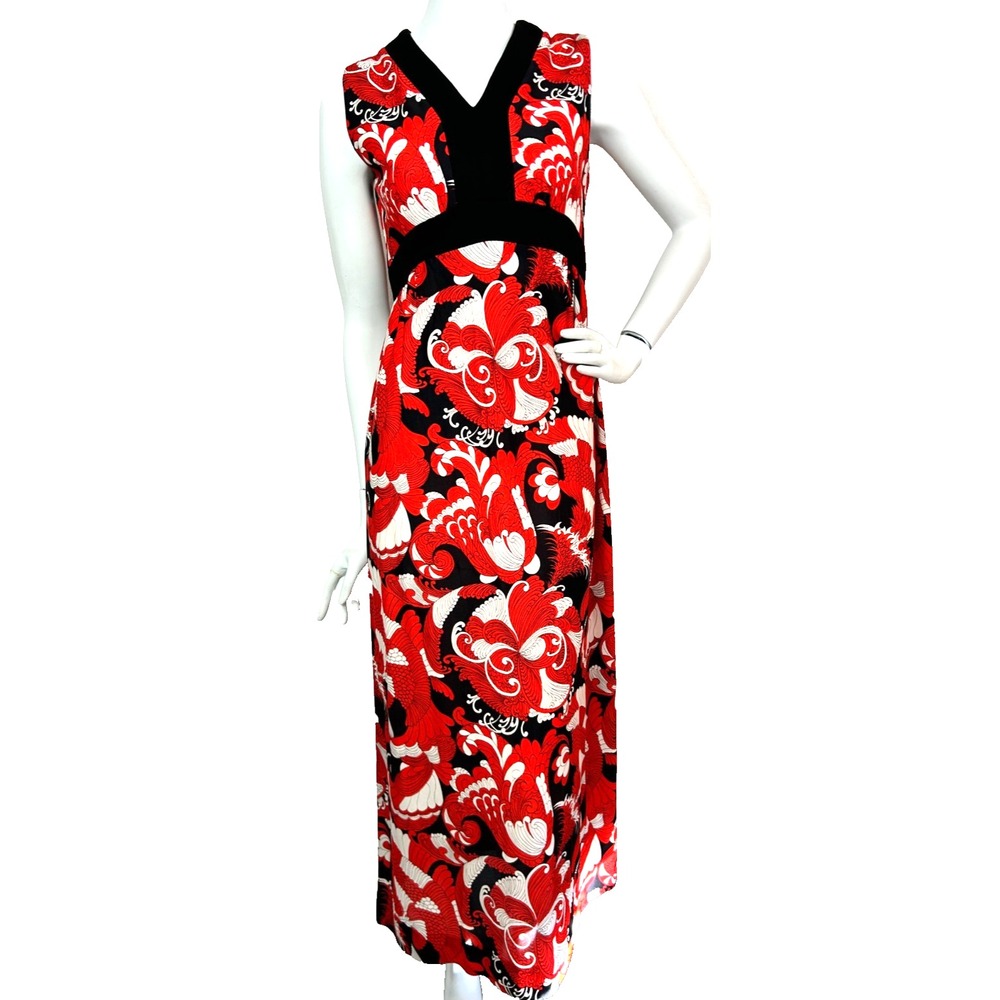 Vintage 70s Psychedelic Bold Floral Maxi Dress 6 8 Small USA Metal Zip Mod EUC